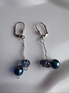 Handcrafted Blue Glass Bead Drop Earrings - Women's Jewelry